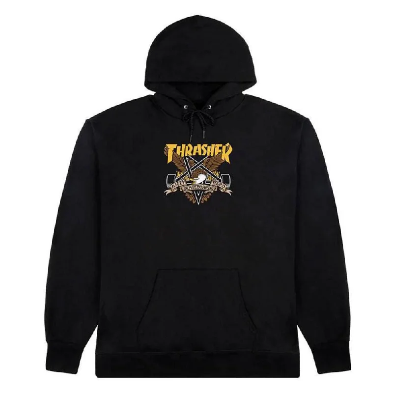 Thrasher X Antihero Hoodie Eaglegram - Black Hooded Sweatshirt Casual Wear Street Style Thrasher X Antihero Hoodie Eaglegram - Black Hooded Sweatshirt Casual Wear Street Style