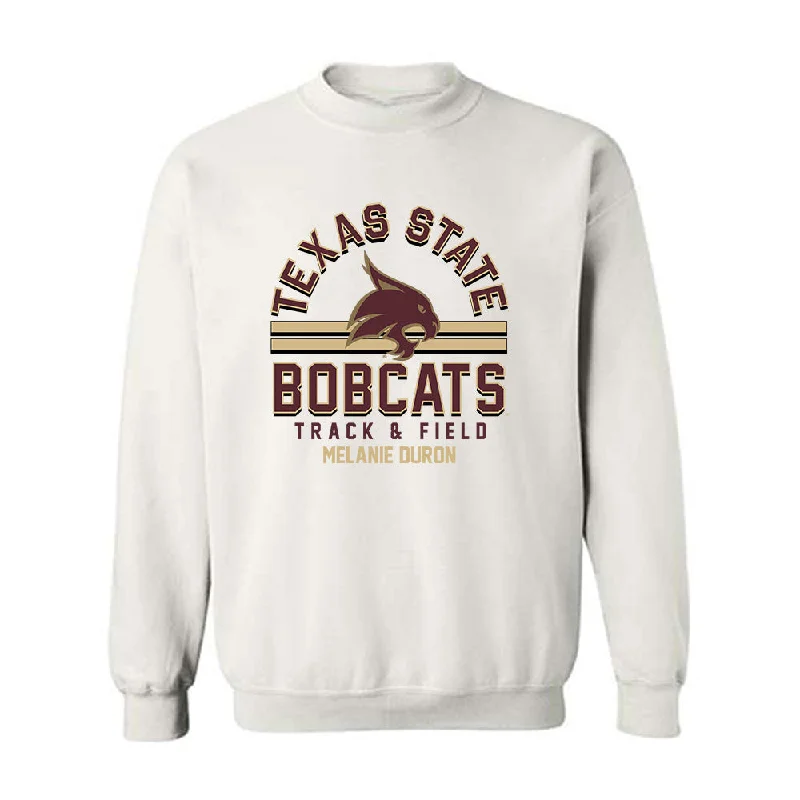 Texas State - NCAA Women's Track & Field : Melanie Duron - Classic Fashion Shersey Crewneck Sweatshirt Hoodie with Longline Fit Extended Stylish Texas State - NCAA Women's Track & Field : Melanie Duron - Classic Fashion Shersey Crewneck Sweatshirt Hoodie with Longline Fit Extended Stylish