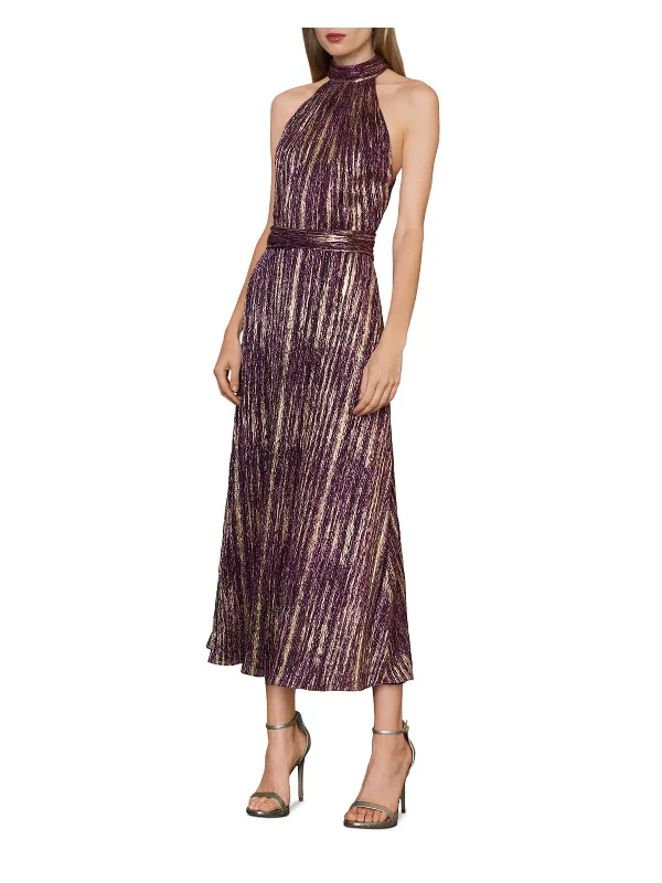 Womens Metallic Midi Evening Dress Tunics Designer luxury