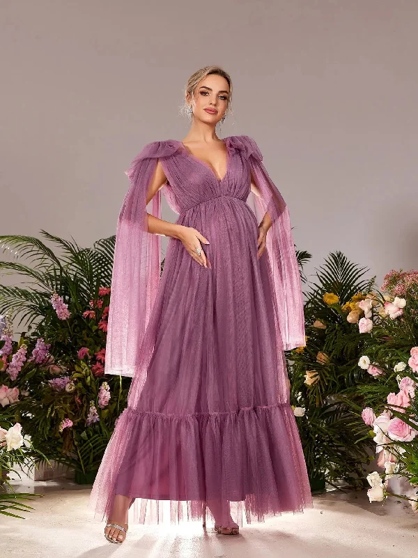 Maternity Plunging Neck Mesh Party Dress Tunics Bestseller popular
