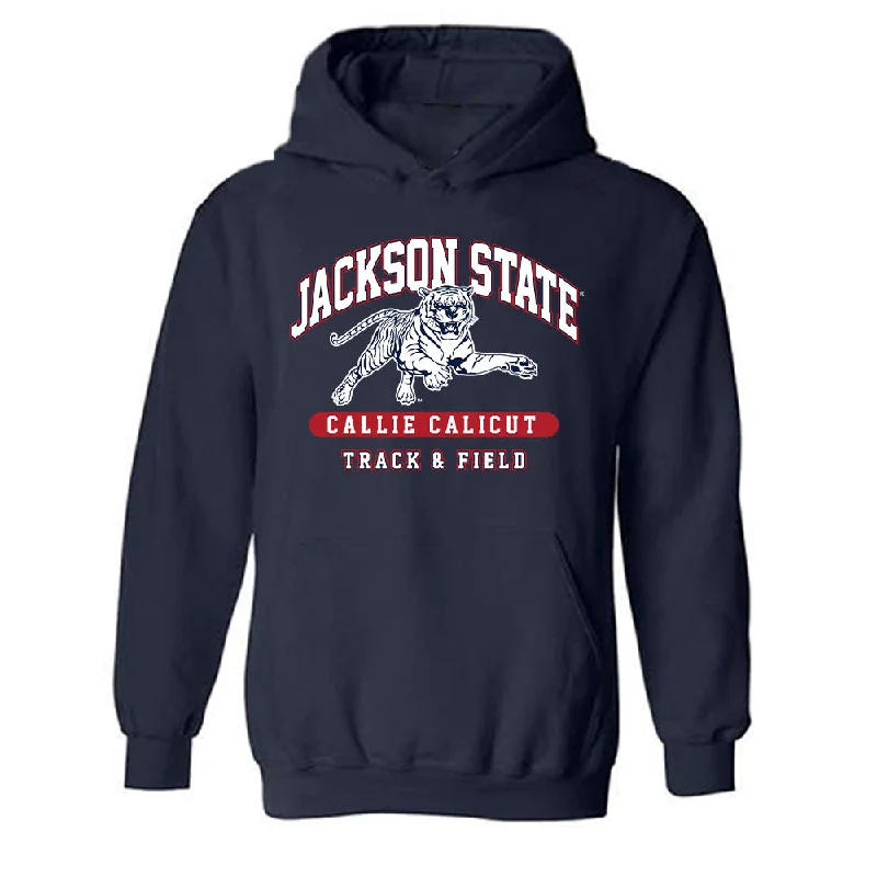 Jackson State - NCAA Women's Track & Field : Callie Calicut - Classic Fashion Shersey Hooded Sweatshirt Hoodie with Hem Elastic Stretchable Comfortable Jackson State - NCAA Women's Track & Field : Callie Calicut - Classic Fashion Shersey Hooded Sweatshirt Hoodie with Hem Elastic Stretchable Comfortable