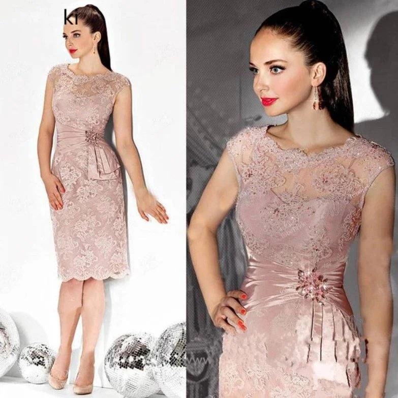 Pink Mother Of The Bride Dresses Sheath Cap Sleeves Lace Crystals Short Wedding Party Dress Mother Dresses For Wedding Tunics Modern contemporary Pink Mother Of The Bride Dresses Sheath Cap Sleeves Lace Crystals Short Wedding Party Dress Mother Dresses For Wedding Tunics Modern contemporary