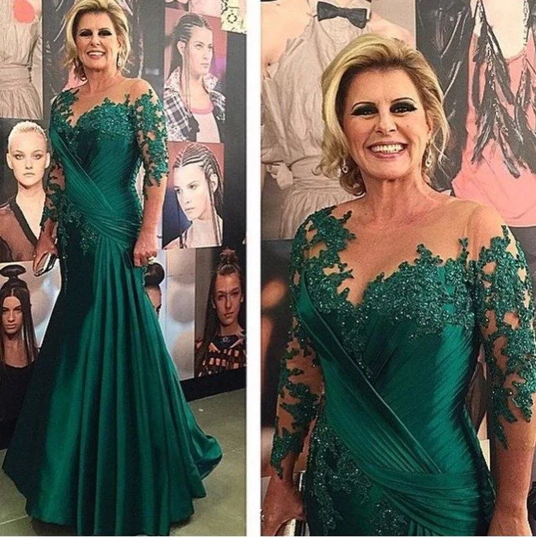 Green Mother Of The Bride Dresses Mermaid Long Sleeves Appliques Beaded Long Wedding Party Dress Mother Dress For Wedding Tunics Office stylish Green Mother Of The Bride Dresses Mermaid Long Sleeves Appliques Beaded Long Wedding Party Dress Mother Dress For Wedding Tunics Office stylish
