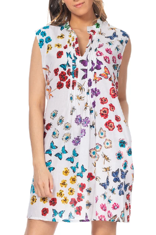 Painted Lady Sleeveless Printed Dress with Butterflies empire Waist empire