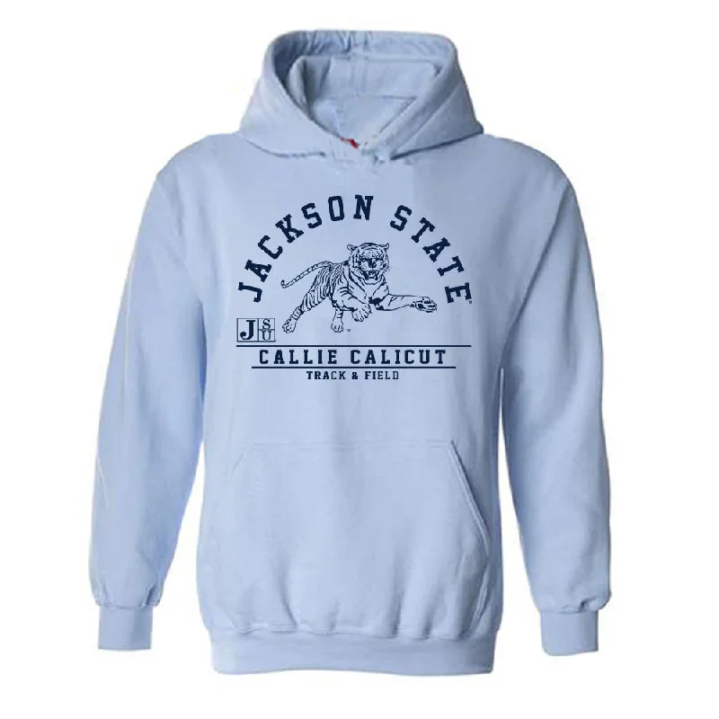 Jackson State - NCAA Women's Track & Field : Callie Calicut - Classic Fashion Shersey Hooded Sweatshirt Hoodie with Hem Ribbing Snug Secure Jackson State - NCAA Women's Track & Field : Callie Calicut - Classic Fashion Shersey Hooded Sweatshirt Hoodie with Hem Ribbing Snug Secure