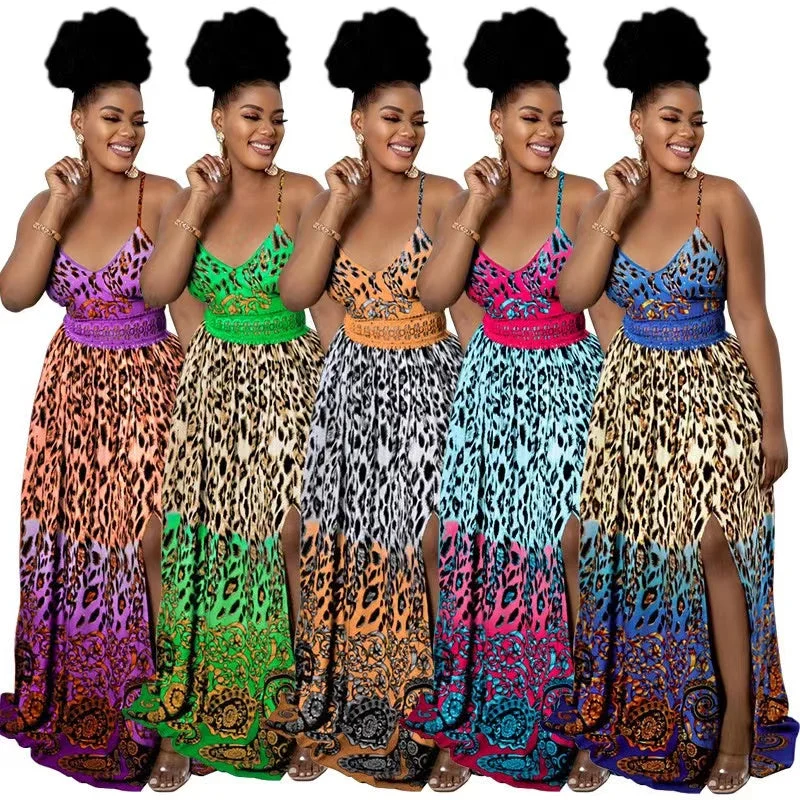 J&H 2023 new arrivals S-5XL plus size women dress sexy cheetah print maxi dress sundresses vacation party dresses Tunics Favorite customer