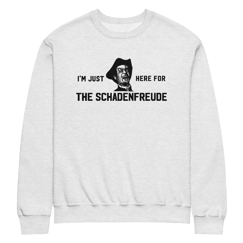 I'm Just Here for the Schadenfreude Crew Neck Sweatshirt Hoodie with Zipper Versatile Modern I'm Just Here for the Schadenfreude Crew Neck Sweatshirt Hoodie with Zipper Versatile Modern