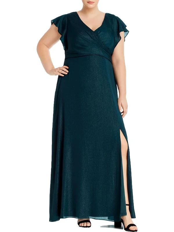 Plus Womens Pleated Maxi Evening Dress Tunics Denim casual