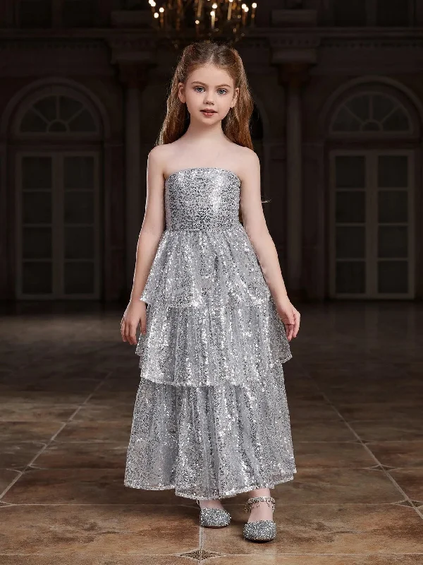 Tween Girls' Layered Hem Sequin Tube Party Dress Tunics Chic elegant