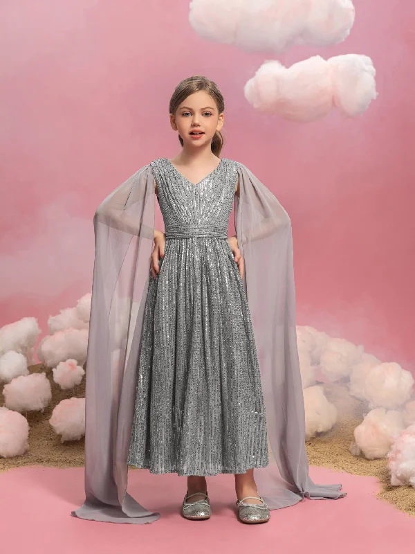 Tween Girls' Extra-Long Sleeves Sequin Party Dress Tunics Versatile stylish