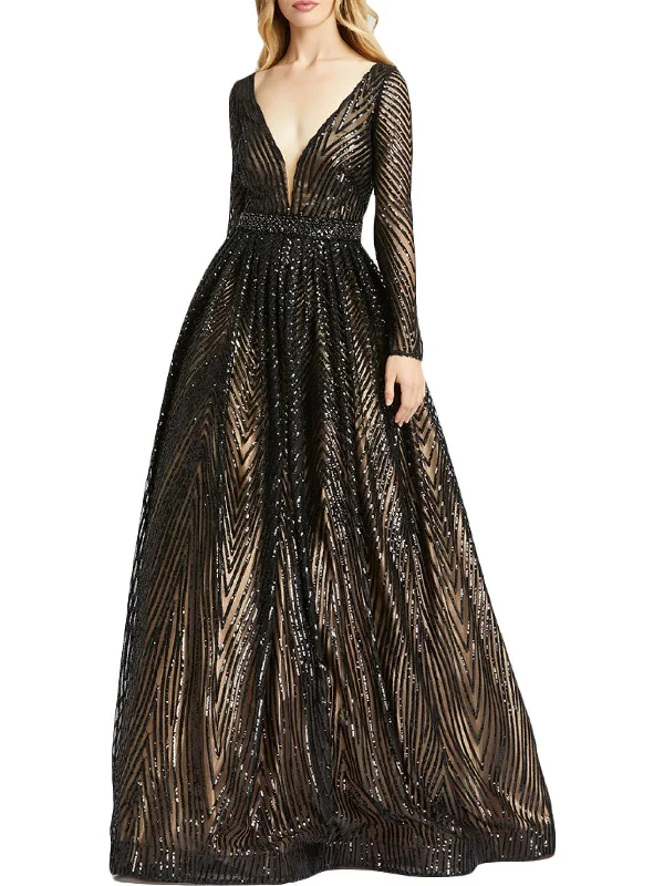 Womens Sequined Mesh Inset Evening Dress Off-the-shoulder Chic Trendy