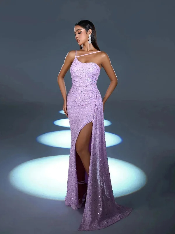 Elegant Asymmetrical Spaghetti Straps Split Thigh Sequin Party Dress Tunics Designer luxury Elegant Asymmetrical Spaghetti Straps Split Thigh Sequin Party Dress Tunics Designer luxury