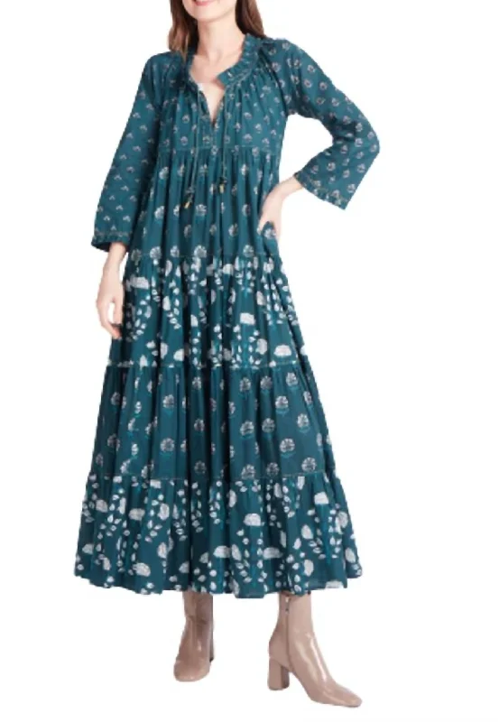 Sonia Long Dress in Green Indira Halter Neckline Beach