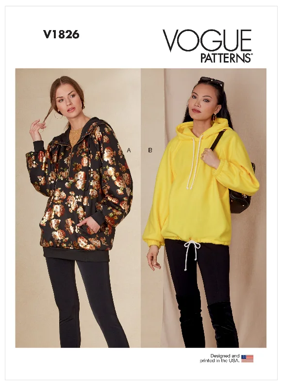 Vogue Pattern V1826  Misses' Sweatshirts Hoodie with Hem Embroidery Detailed Premium