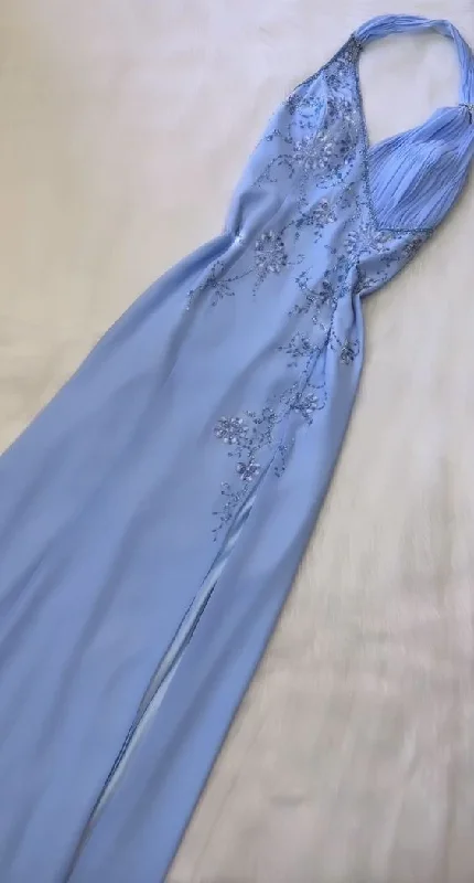 Blue Halter A Line Long Prom Dress Chic Beeaded Formal Party Dress Evening Gown Y7562 A-Line Day Work Blue Halter A Line Long Prom Dress Chic Beeaded Formal Party Dress Evening Gown Y7562 A-Line Day Work