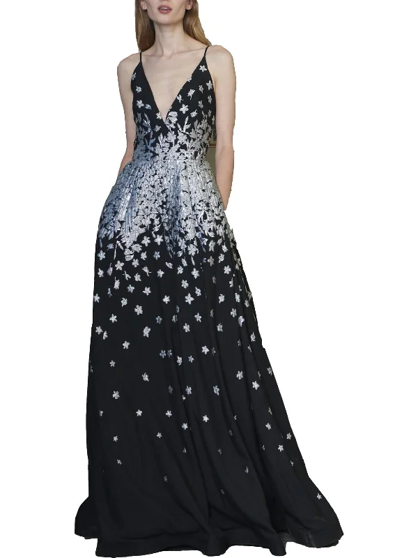 Plus Womens Metallic Floral Evening Dress Tunics Solid Classic
