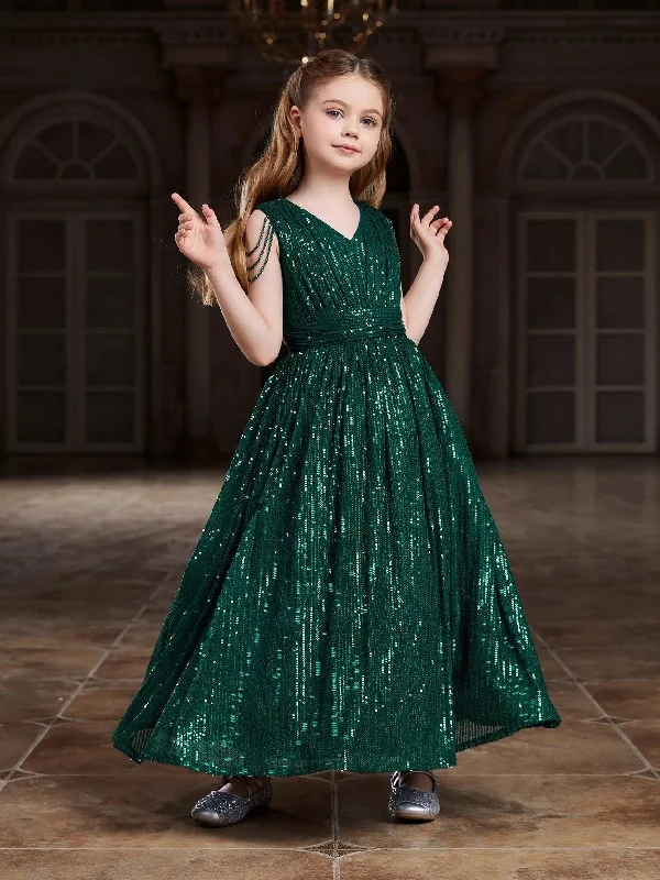 Tween Girls' V Neck Chain Detail Sequin Party Dress Tunics Timeless classic