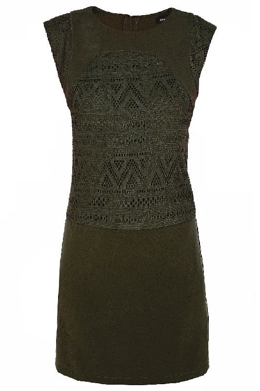 C BLOCK FELICIA Khaki Cut Out Knee Length Dress Crew Neckline Sporty