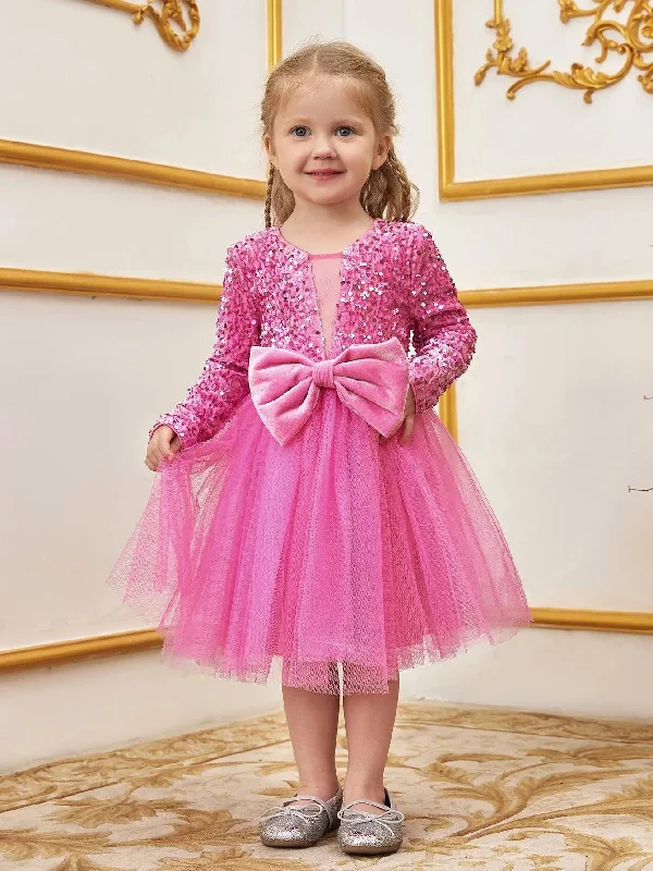Young Girls' Cute Bow Front Long Sleeve Party Dress Bodycon Fitted Nightout