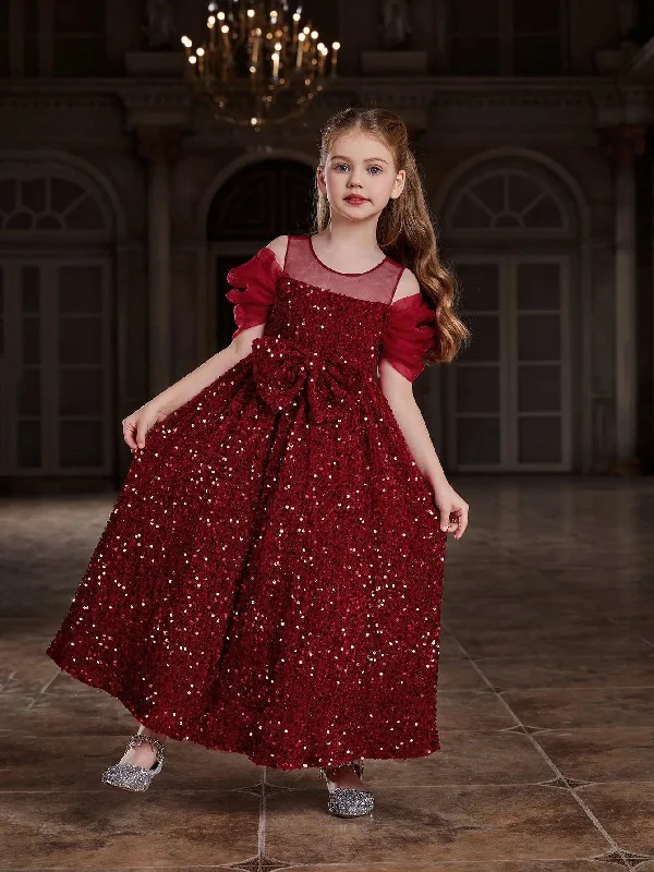 Tween Girls' Bow Front Sequin A Line Party Dress Tunics New arrival