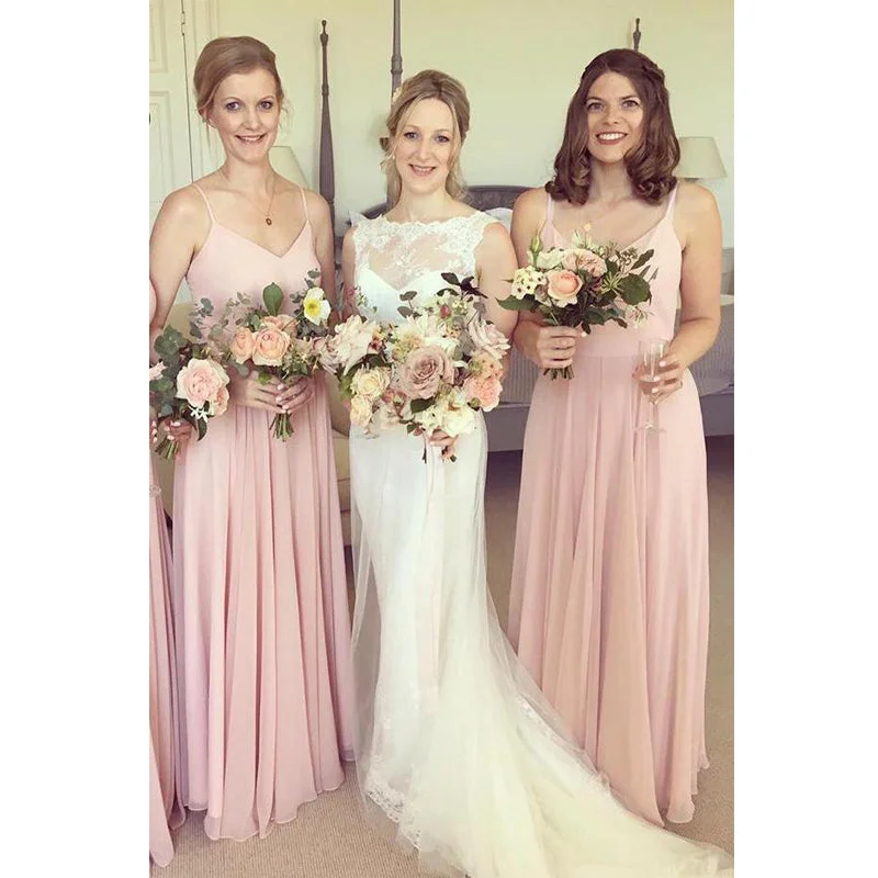 Simple Pink Straps V Neck Free Custom Chiffon Long Bridesmaid Dresses, Wedding Party Dress, WG506 Mermaid Tail Wedding Simple Pink Straps V Neck Free Custom Chiffon Long Bridesmaid Dresses, Wedding Party Dress, WG506 Mermaid Tail Wedding