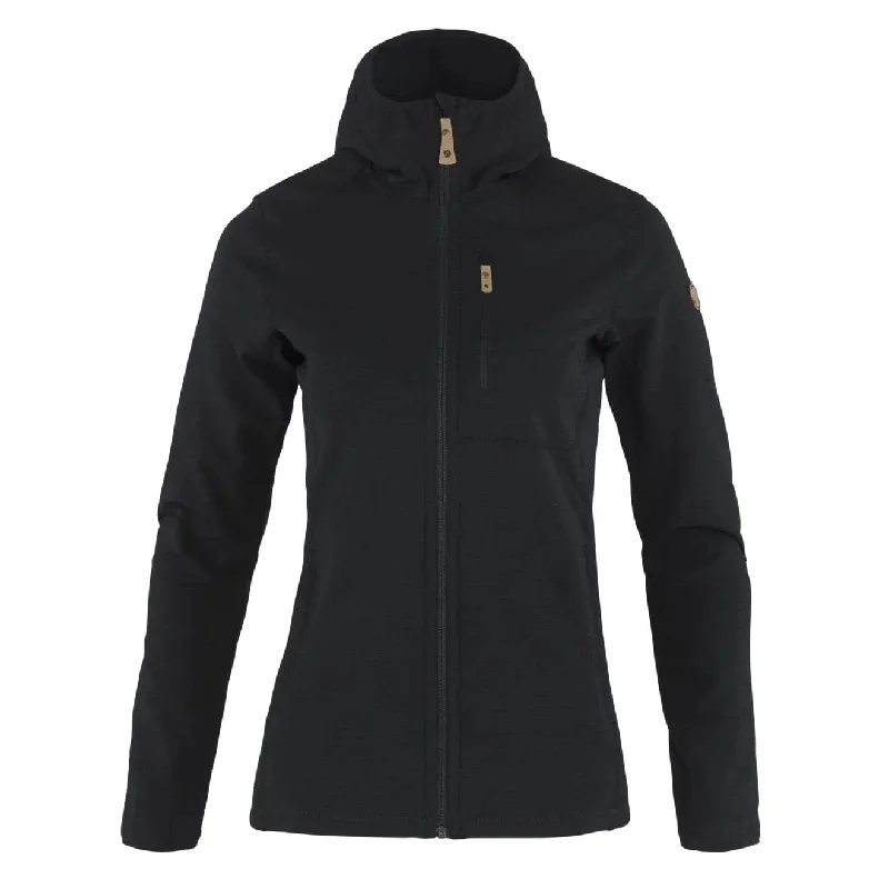 Fjallraven Womens Keb Fleece Hoodie Black Hoodie with Camouflage Military Edgy