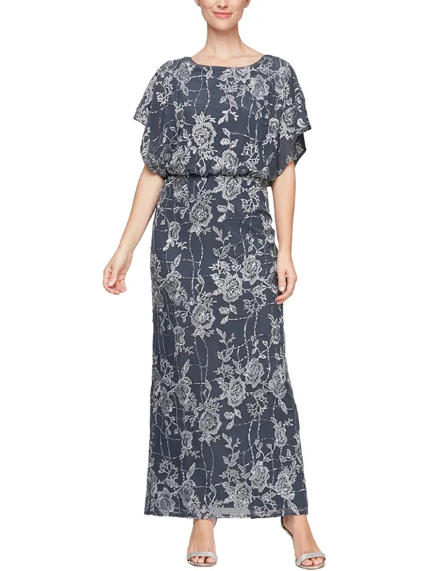 Womens Lace Full Length Evening Dress Tunics Office stylish