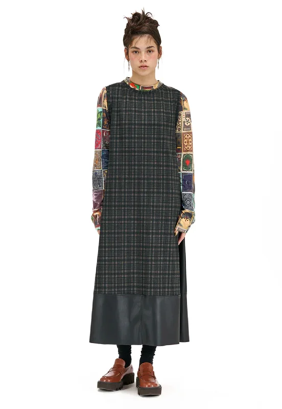 Optional Dress - Pleather Brown Check Tunics Solid Classic