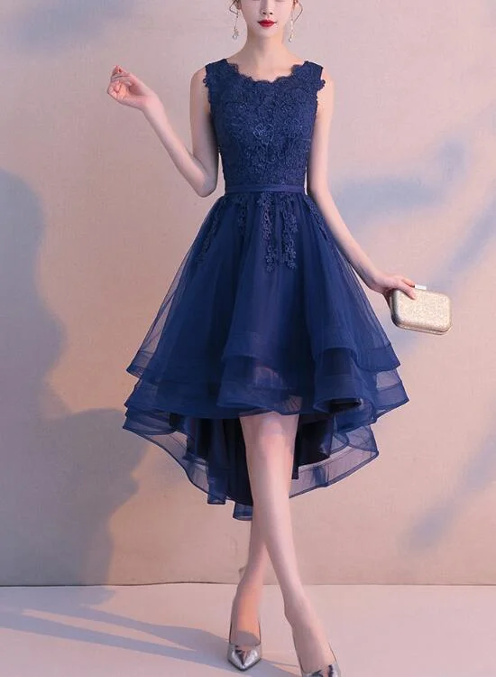 Charming Blue High Low Round Neckline Stylish Party Dress, Cute Formal Dress Tunics Hiking breathable Charming Blue High Low Round Neckline Stylish Party Dress, Cute Formal Dress Tunics Hiking breathable