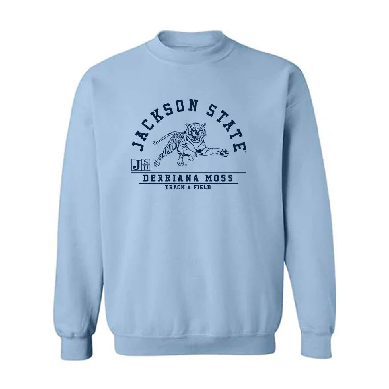 Jackson State - NCAA Women's Track & Field : Derriana Moss - Classic Fashion Shersey Crewneck Sweatshirt Hoodie with Ribbed Neckline Snug Warm Jackson State - NCAA Women's Track & Field : Derriana Moss - Classic Fashion Shersey Crewneck Sweatshirt Hoodie with Ribbed Neckline Snug Warm