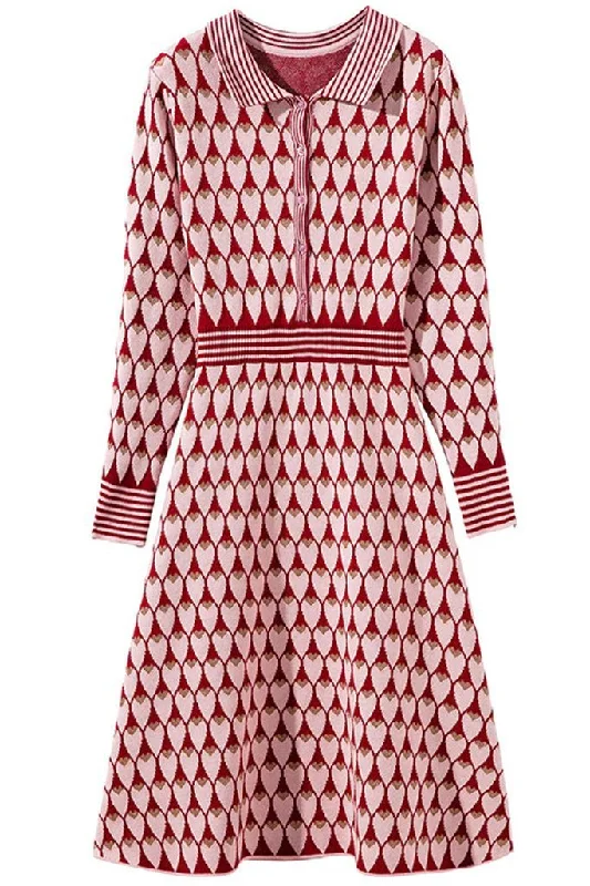 Dimery Red Jacquard-knit Dress Tunics Fleece cozy