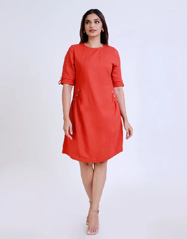 Round Neck Dress with Folder Sleeve Tunics Silk luxurious