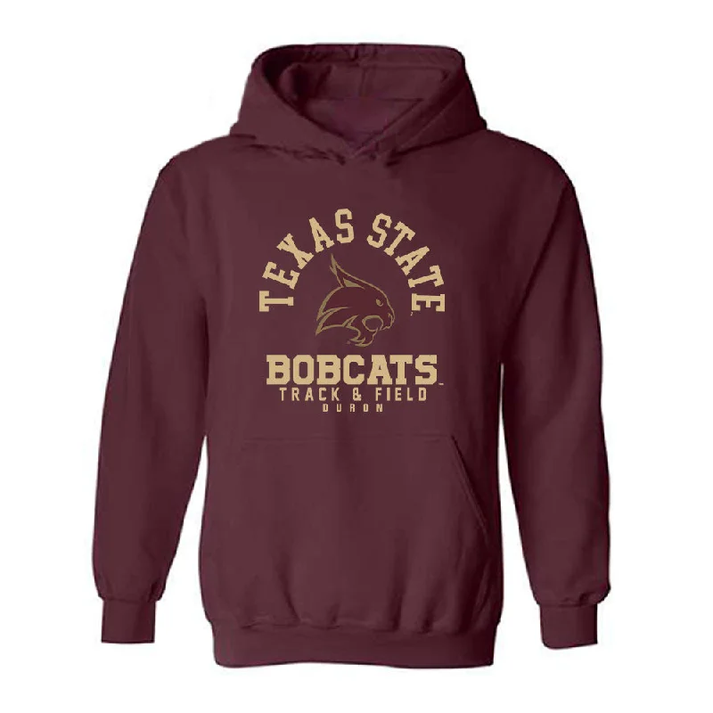 Texas State - NCAA Women's Track & Field : Melanie Duron - Classic Fashion Shersey Hooded Sweatshirt Hoodie with Logo Branding Identity Texas State - NCAA Women's Track & Field : Melanie Duron - Classic Fashion Shersey Hooded Sweatshirt Hoodie with Logo Branding Identity