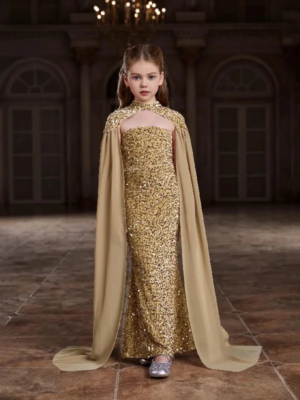 Tween Girls' Sequin Tube Party Dress Removable Cape Tunics Sophisticated sleek