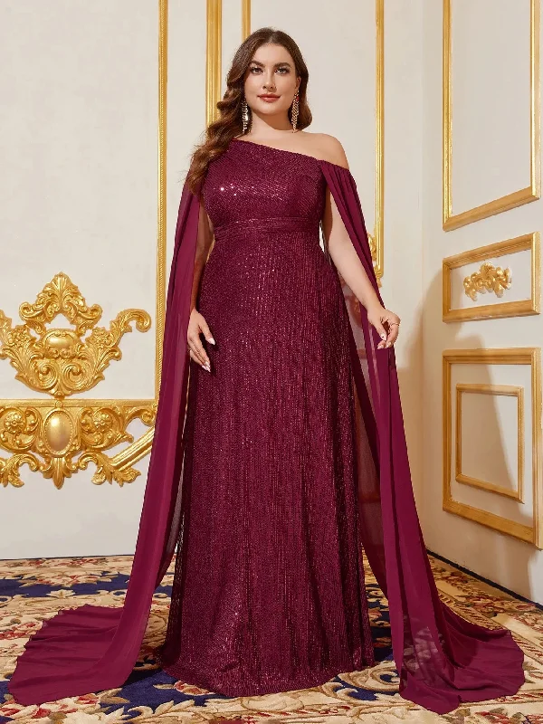 Plus Sloping Neck Cloak Sleeves Sequin Party Dress Tunics Lace romantic