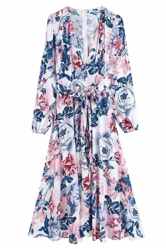 Tereza Blue Print Floral Dress Tunics New arrival