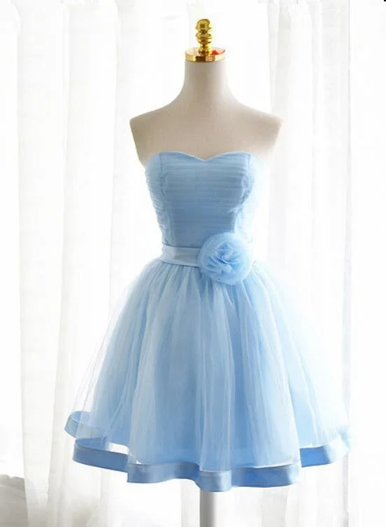 Light Blue Tulle Sweetheart with Bow Cute Party Dress, Blue Short Homecoming Dress Prom Dress Tunics Short Trendy Light Blue Tulle Sweetheart with Bow Cute Party Dress, Blue Short Homecoming Dress Prom Dress Tunics Short Trendy