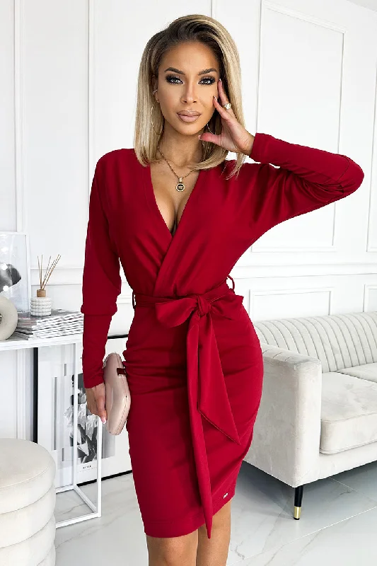 Envelope dress with a neckline on the back - burgundy Tunic Top Casual