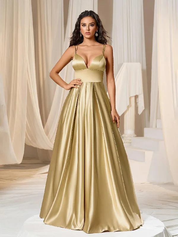 Plunging Neck Floor Length Satin Cami Party Dress Tunics Velvet soft