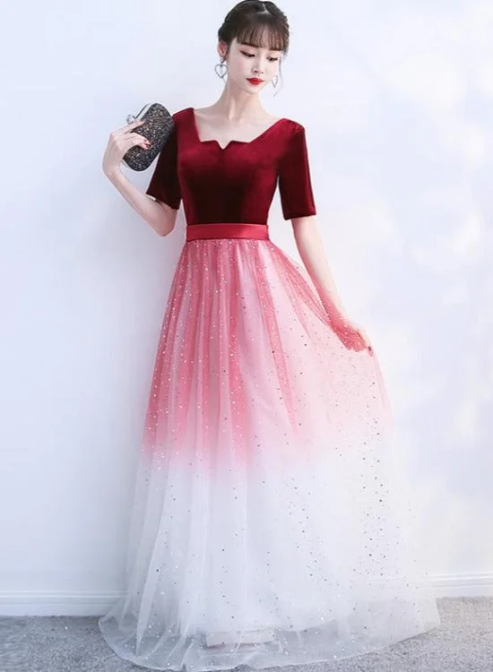 Wine Red Velvet Top Gradient Tulle Long Evening Dress Party Dress, A-line Simple Bridesmaid Dresses Mermaid Tail Wedding Wine Red Velvet Top Gradient Tulle Long Evening Dress Party Dress, A-line Simple Bridesmaid Dresses Mermaid Tail Wedding