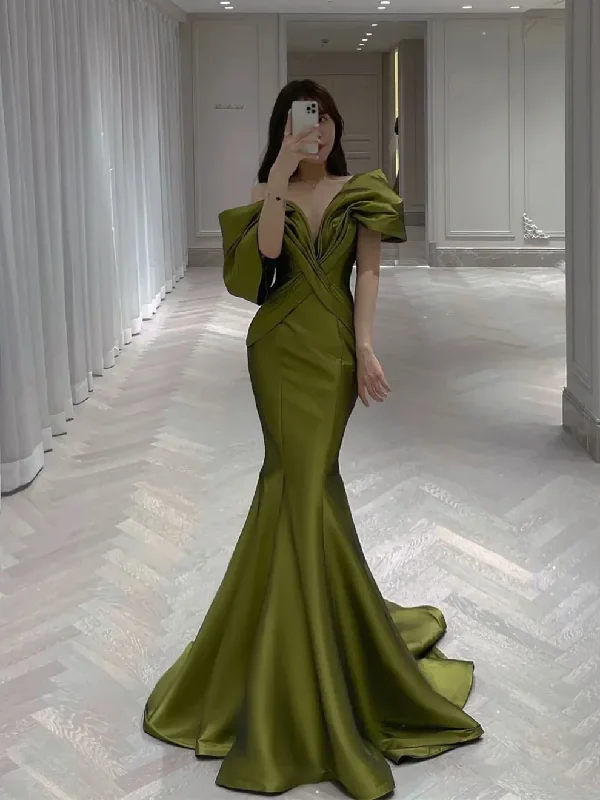 Green Satin Mermaid Evening Dress Off The Shoulder Long Prom Party Dress Y8128 Tunics Hiking breathable Green Satin Mermaid Evening Dress Off The Shoulder Long Prom Party Dress Y8128 Tunics Hiking breathable