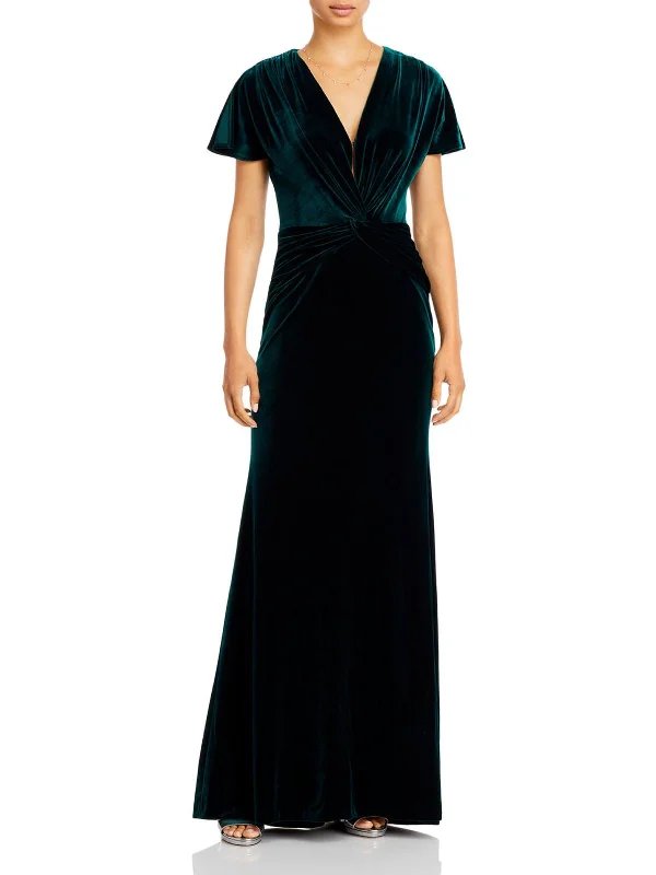 Womens Velvet Twist-Front Evening Dress Tunics Vintage classic