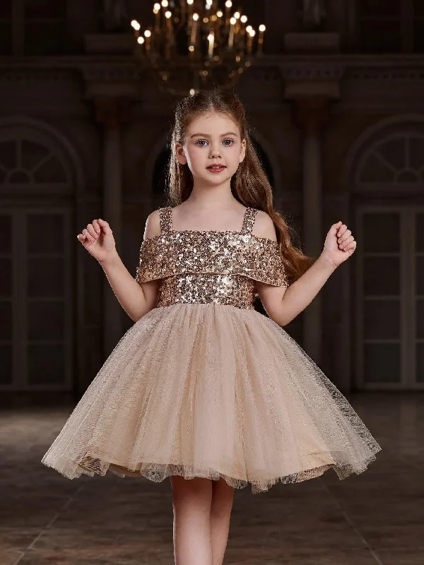 Tween Girls' Sparkling Off Shoulder Sequin Party Dress Tunics Chic fashionable