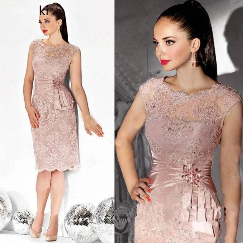 Pink Mother Of The Bride Dresses Sheath Cap Sleeves Lace Crystals Short Wedding Party Dress Mother Dresses For Wedding Tunics Party sparkling Pink Mother Of The Bride Dresses Sheath Cap Sleeves Lace Crystals Short Wedding Party Dress Mother Dresses For Wedding Tunics Party sparkling