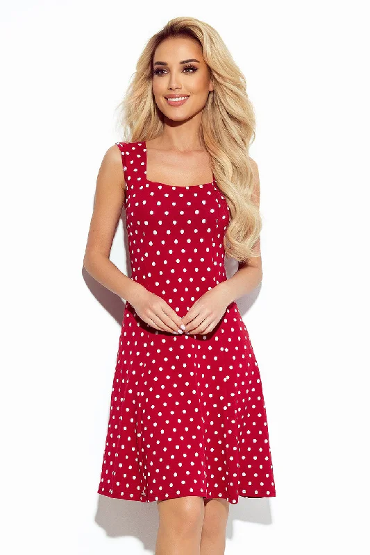 Dress with a neckline - burgundy in polka dots Tunics Travel practical