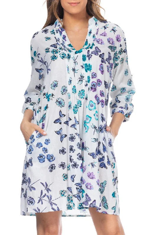 Papillon Blue Purple Printed Dress with Butterflies Tunics Stylish elegant