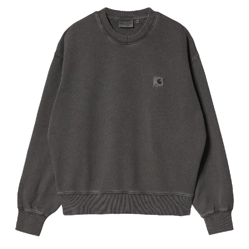 Carhartt WIP Womens Nelson Sweatshirt Black Garment Dyed Hoodie with Thumb Holes Functional Cozy Carhartt WIP Womens Nelson Sweatshirt Black Garment Dyed Hoodie with Thumb Holes Functional Cozy