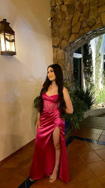 Charming Satin Mermaid Beaded Long Party Dress Slit Birthday Evening Dress Y7718 Tunics Chic elegant Charming Satin Mermaid Beaded Long Party Dress Slit Birthday Evening Dress Y7718 Tunics Chic elegant