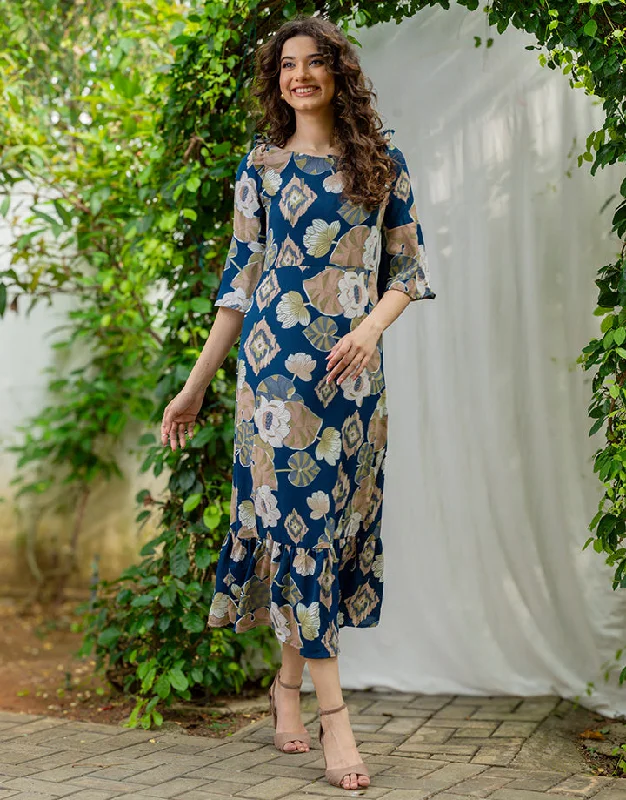 Printed Square Neck Dress with Bell Sleeve Tunics Floral girly