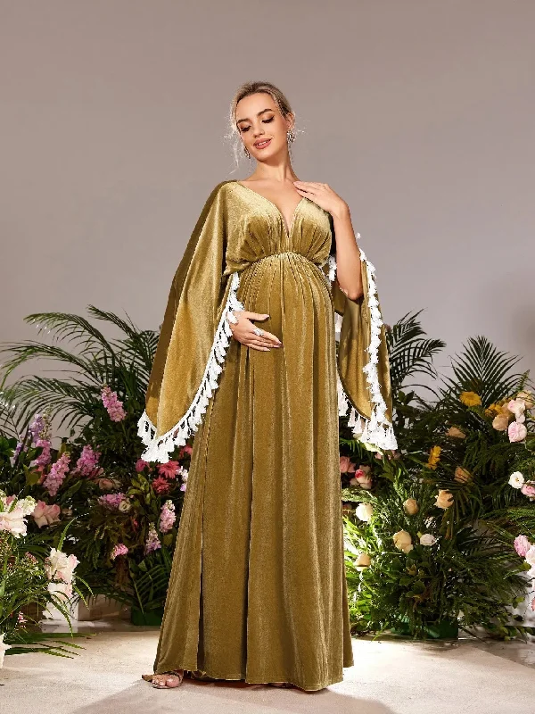Maternity Backless Cape Sleeves Velvet Party Dress Tunics Review highly